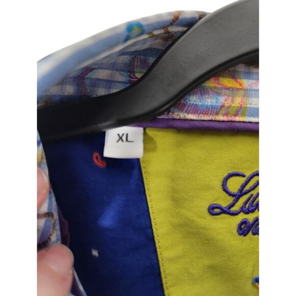 Luchiano Visconti Men's blue multicolor button up dress shirt - Picture 7 of 7